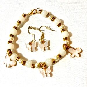 Gold Butterfly Earrings & Bracelet